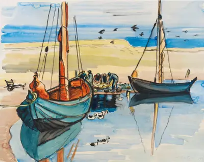 Fiskebåtar av Hermann Max Pechstein