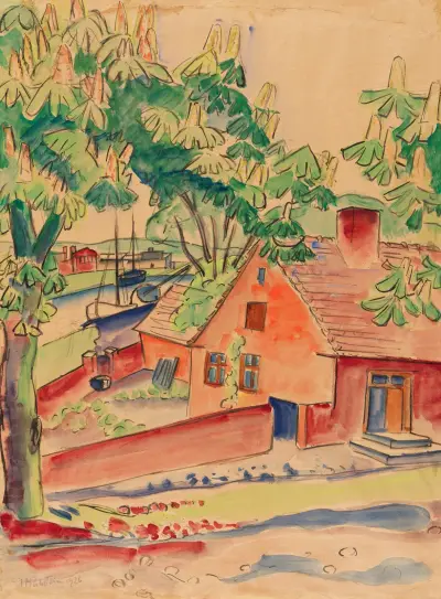 House under Chestnut Trees av Hermann Max Pechstein
