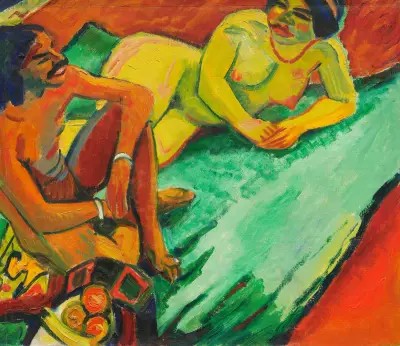 Inder und Frauenakt av Hermann Max Pechstein