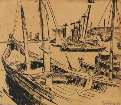 Keitelkähne (Kurenkähne im Hafen), Hermann Max Pechstein