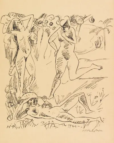 Komposition (mit drei Palauakten), Hermann Max Pechstein
