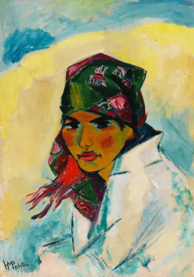 Lotte with Headscarf av Hermann Max Pechstein