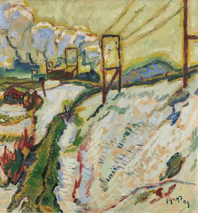 March snow; The railway embankment, Hermann Max Pechstein