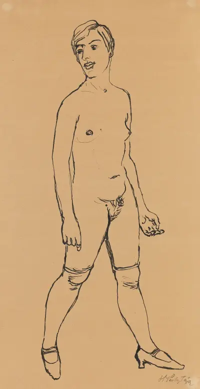 Standing female nude in stockings, Hermann Max Pechstein