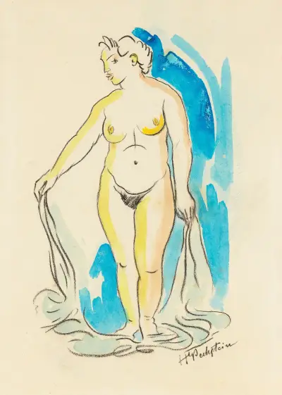 Standing female nude (nymph), Hermann Max Pechstein