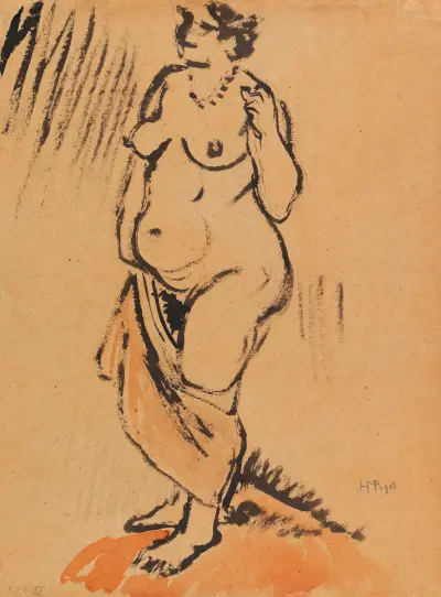 Stojící akt s koupelnovým ručníkem, Hermann Max Pechstein