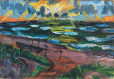 Stormy weather on the Baltic Sea (sunlit waves), Hermann Max Pechstein