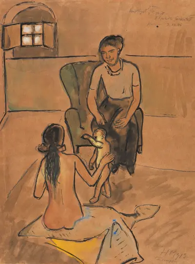 Två kvinnor och ett litet barn (Florens) av Hermann Max Pechstein