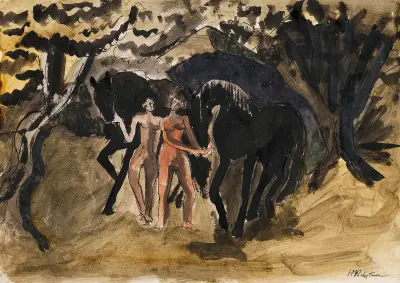 Zwei Akte führen zwei Pferde, Hermann Max Pechstein