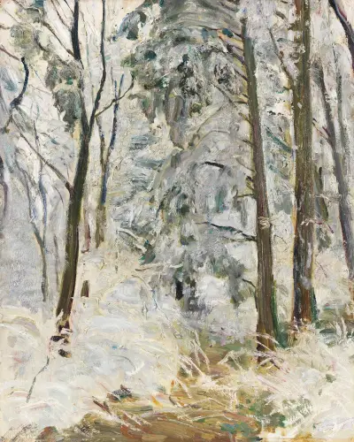 Snötäckt skogsstig av Max Slevogt