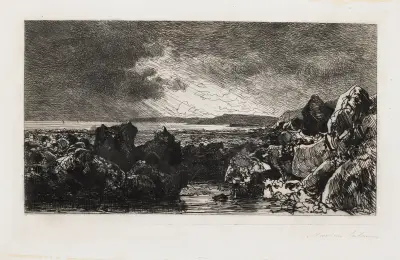 Die schwarzen Felsen bei Trouville (Niedrigwasser) von Maxime Lalanne