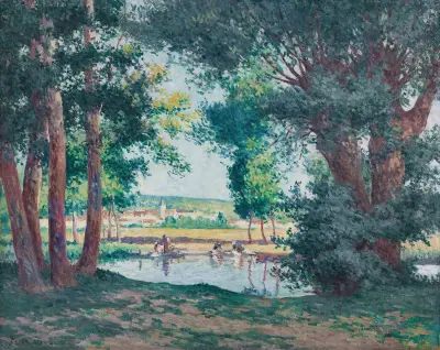Bessy-sur-Cure, die Wäscherinnen am Wasser von Maximilien Luce