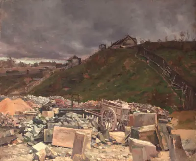 Dépôt de pavés à Montmartre [Paysage à la charrette] av Maximilien Luce