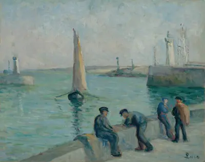 Honfleur, fiskare i hamnen av Maximilien Luce