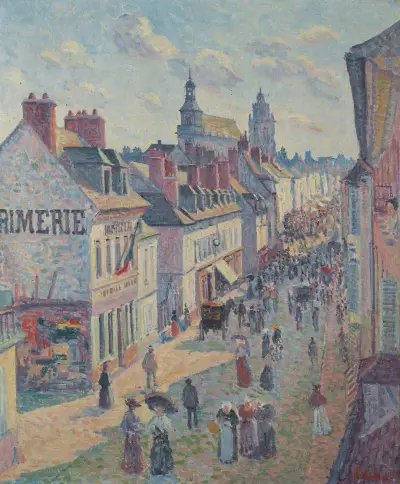 Tržní den v Gisors (rue Cappeville), Maximilien Luce