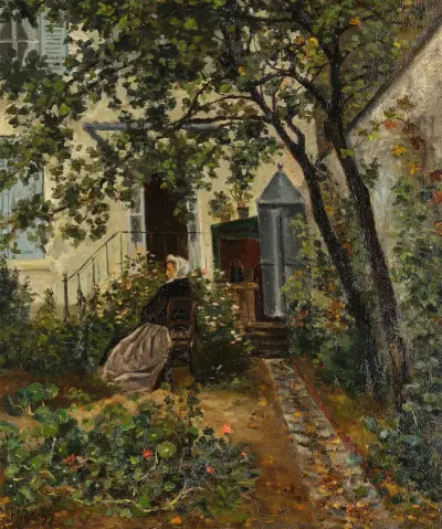 Konstnärens mor i trädgården i Montrouge av Maximilien Luce