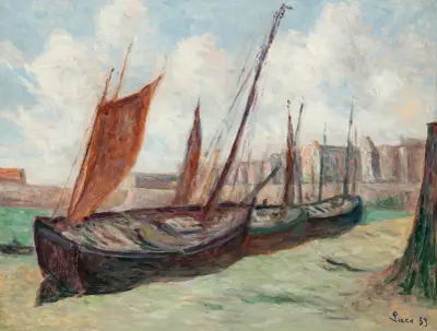 Le Tréport, fiskebåtar på stranden av Maximilien Luce