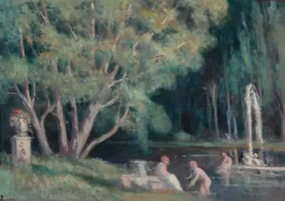 Badande vid fontänen av Maximilien Luce
