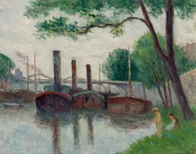 Seinens stränder nära La Roche-Guyon av Maximilien Luce