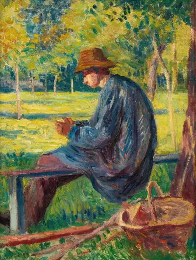 Ludovic Rodo Pissarro i sin fars trädgård i Éragny av Maximilien Luce