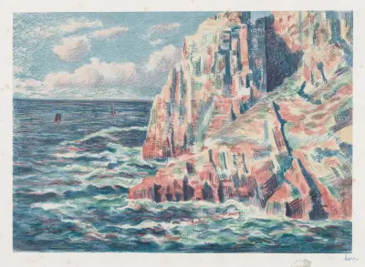 Havet vid Camaret, de röda klipporna av Maximilien Luce