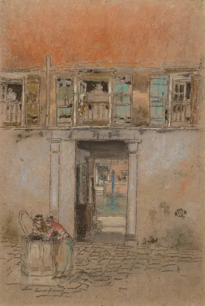 Courtyard on Canal; Grey and Red av James Abbott McNeill Whistler