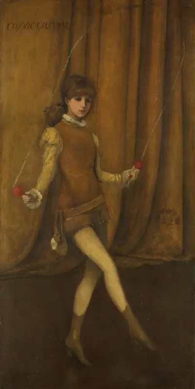 Harmony in Yellow and Gold-The Gold Girl—Connie Gilchrist av James Abbott McNeill Whistler