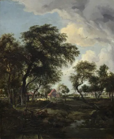 A Farm in the Sunlight av Meindert Hobbema