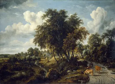 Waldlandschaft; der Pfad auf dem Deich von Meindert Hobbema