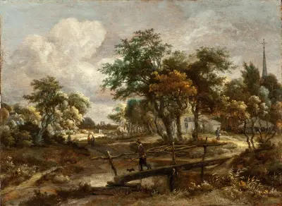 Landscape with a Footbridge av Meindert Hobbema