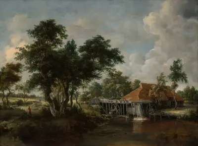 Die Wassermühle mit dem großen roten Dach von Meindert Hobbema