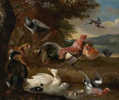 Chickens and Ducks av Melchior d'Hondecoeter