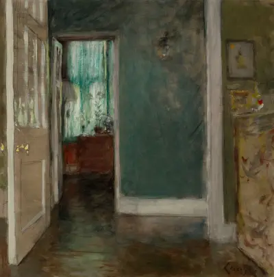 En interiör (Den gröna fönstergardinen) av William Merritt Chase