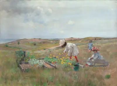 Gathering Flowers, Shinnecock, Long Island av William Merritt Chase