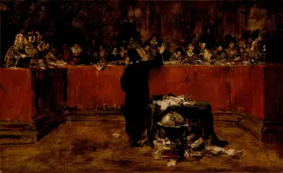 Skiss till målning – Columbus inför rådet i Salamanca av William Merritt Chase