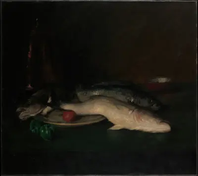 Stilleben; Fisk av William Merritt Chase