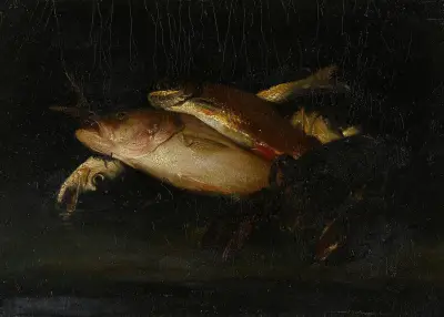 Stilleben med fisk av William Merritt Chase