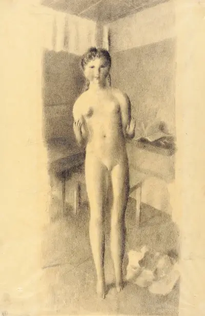 Mädchen in Amdener Stube av Otto Meyer-Amden