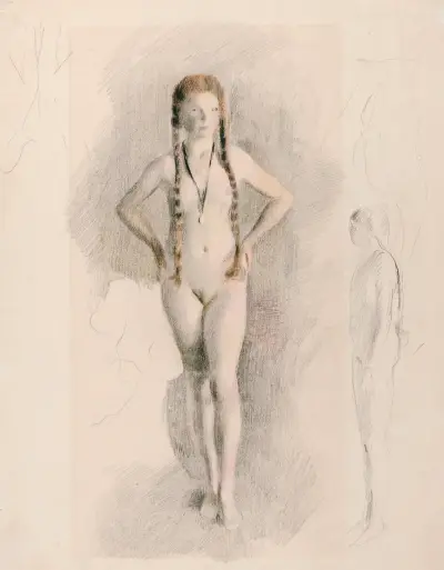 Mädchen mit Medaillon av Otto Meyer-Amden