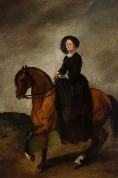 Portrait of Celina, artist’s daughter, on horseback av Piotr Michałowski