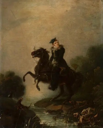 Portrait of Ignacy Konarski on horseback av Piotr Michałowski