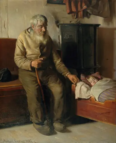 Blinda Kristian med ett barn av Michael Ancher