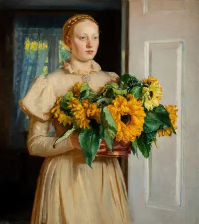 Mädchen mit Sonnenblumen, 1893 von Michael Ancher