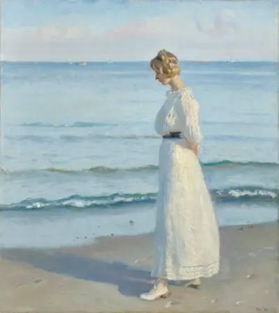 Junges Mädchen am Sønderstrand in Skagen von Michael Ancher