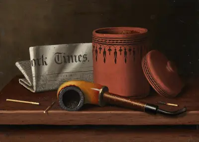 Still Life with New York Times, Tobacco Jar, Pipe and Matches av William Michael Harnett