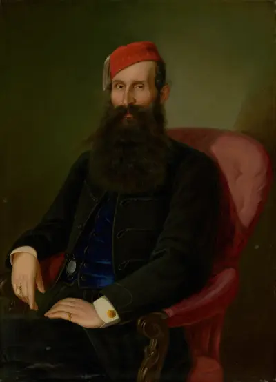 Portret mężczyzny w fezie (Portret Kolomana Kubínego), Peter Michal Bohúň