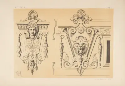 Cartouche et clefs; genre néo-grec av Michel Liénard