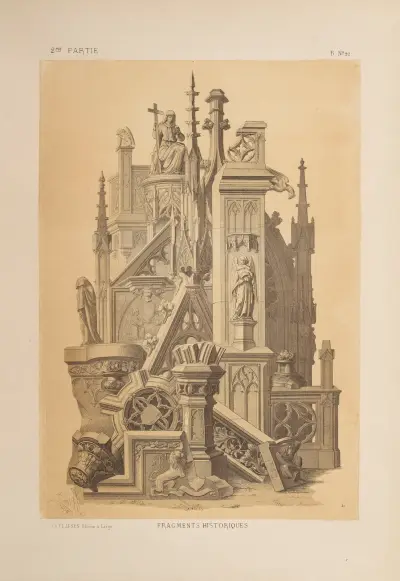 Groupe de sculptures, fragments historiques XIVe et XVe siècles av Michel Liénard
