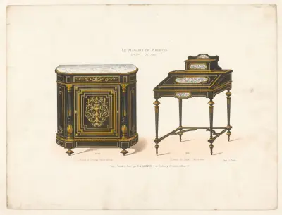 Bahut à Grands coins ronds; Bureau de Dame, (Noir et Ivoire) av Victor Léon Michel Quétin