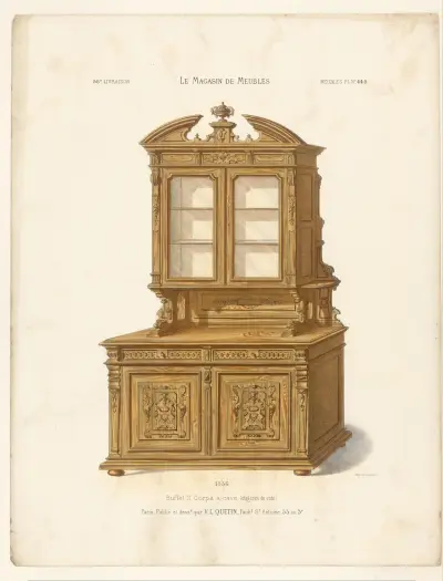 Buffet 2 Corps à cave (étagères de côté) av Victor Léon Michel Quétin